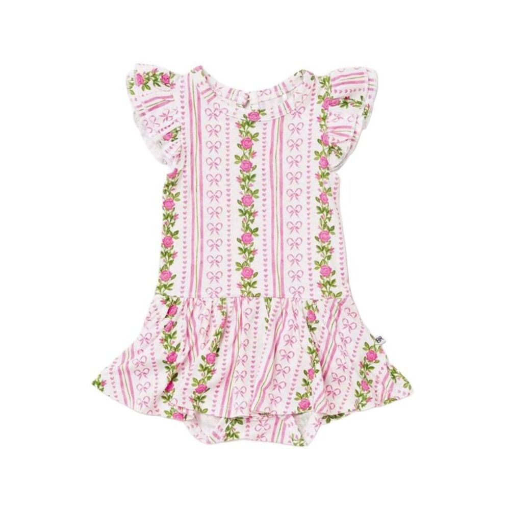 Bums & Roses Girls  Bowquet Of Roses Cap Sleeve Ruffle Dress, Multicolor